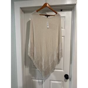 White House Black Market Shimmer Fringe Poncho Size Medium